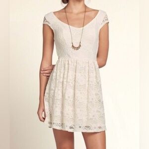Hollister Ivory Lace Fit and Flare Dress Sz Med Mini Dress